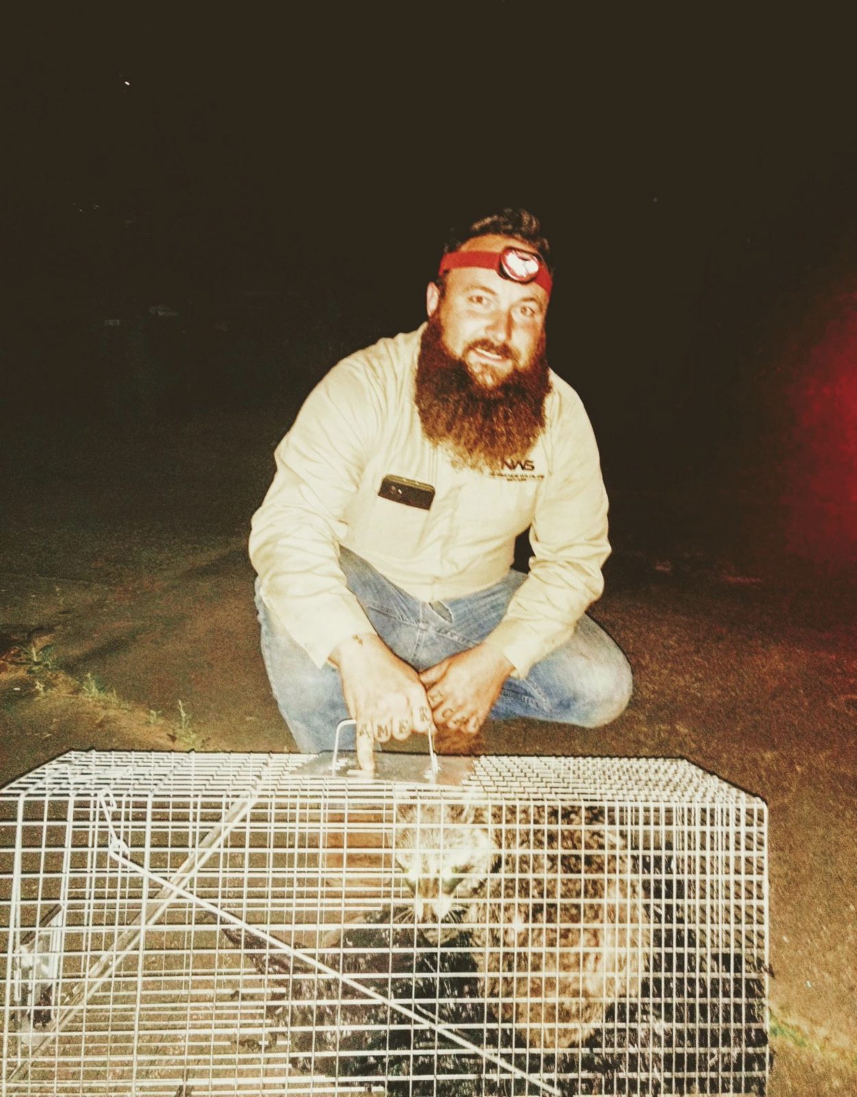 James Shrake on a night call with a trapped raccoon